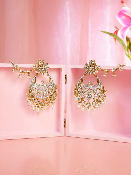 Pearl Cluster Kundan Chandbali with Ear Chain フリーサイズ