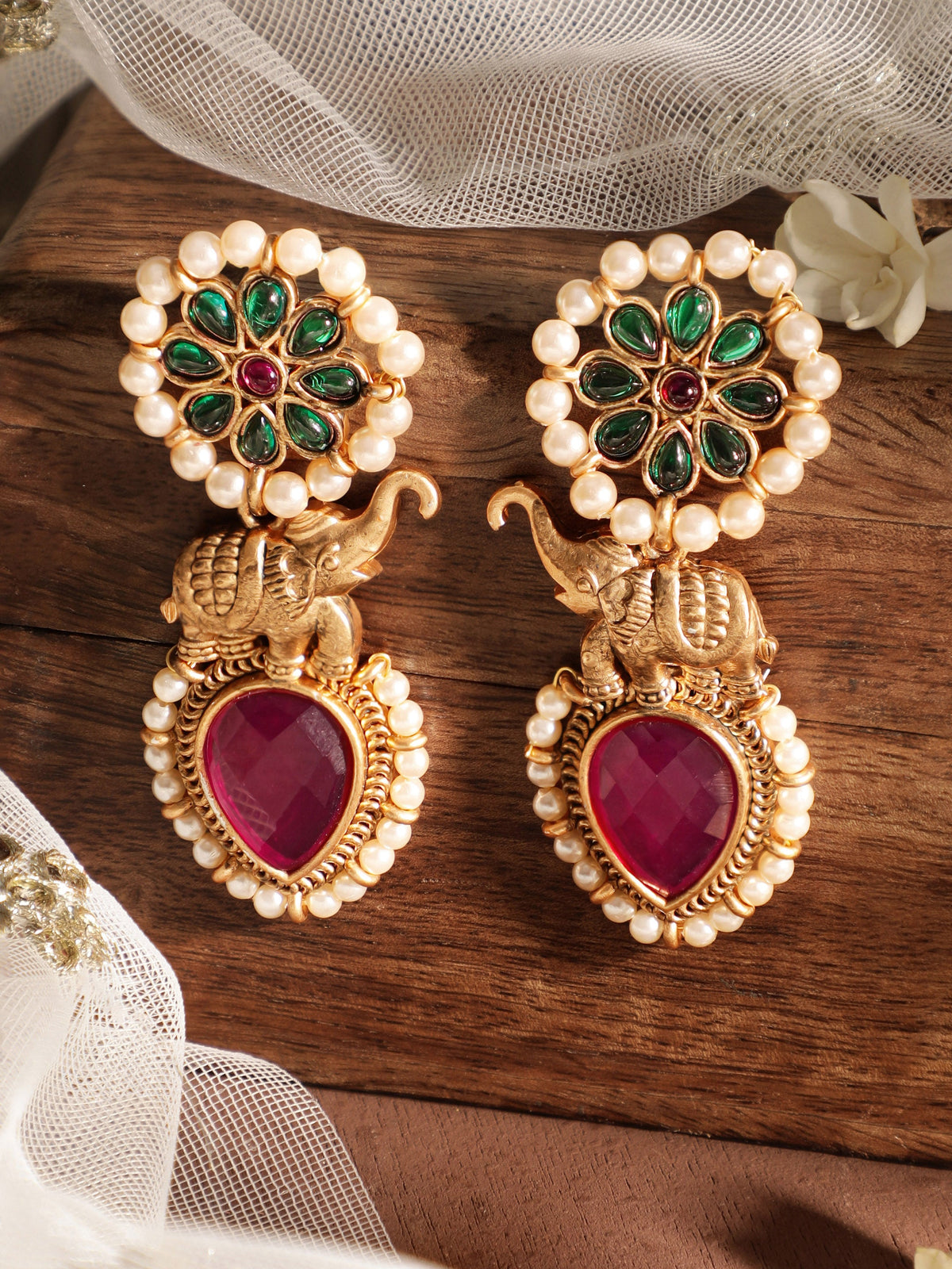 Ruby & Emerald Royal Elephant Drops フリーサイズ