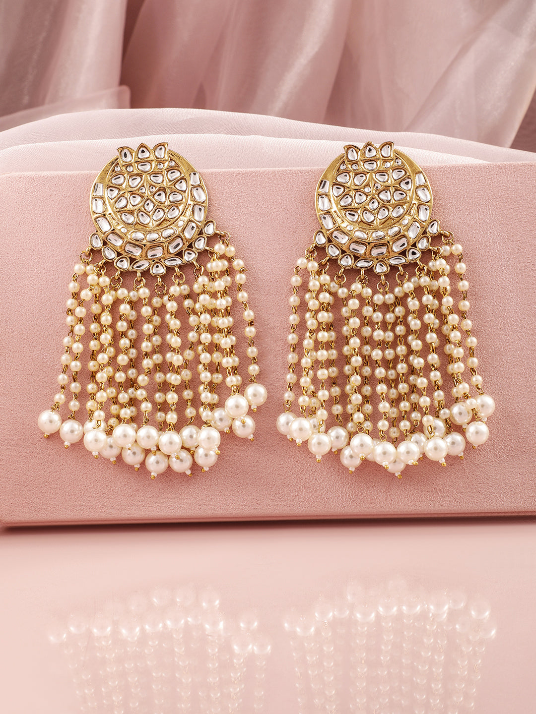 Golden Era Kundan Pearls Chandelier Earrings フリーサイズ