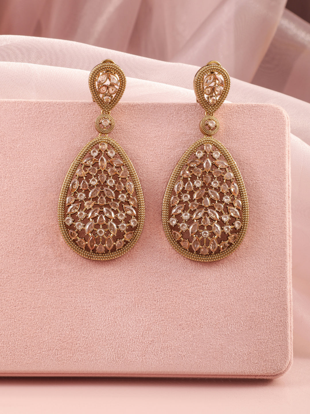 Golden Aura American Diamond Zirconia Dangling Earrings Mehandi Gold