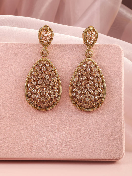Golden Aura American Diamond Zirconia Dangling Earrings Mehandi Gold
