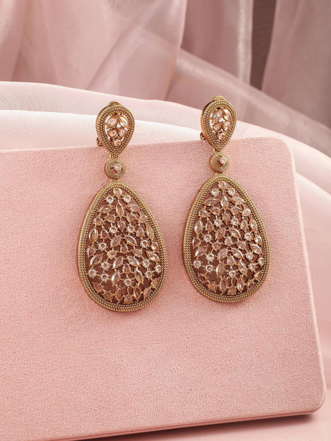 Golden Aura American Diamond Zirconia Dangling Earrings Mehandi Gold