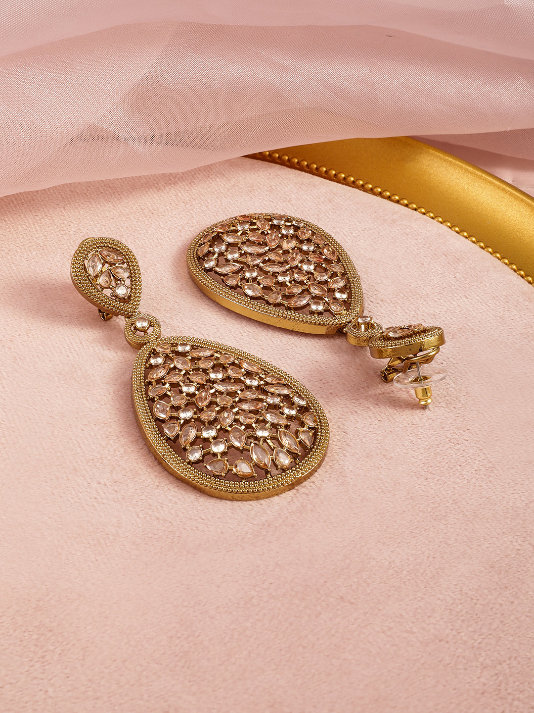 Golden Aura American Diamond Zirconia Dangling Earrings Mehandi Gold