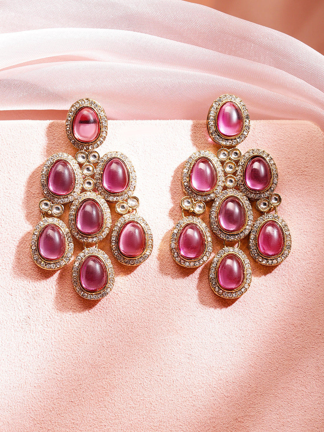 Contemporary American Diamond Zirconia Pink Danglers フリーサイズ