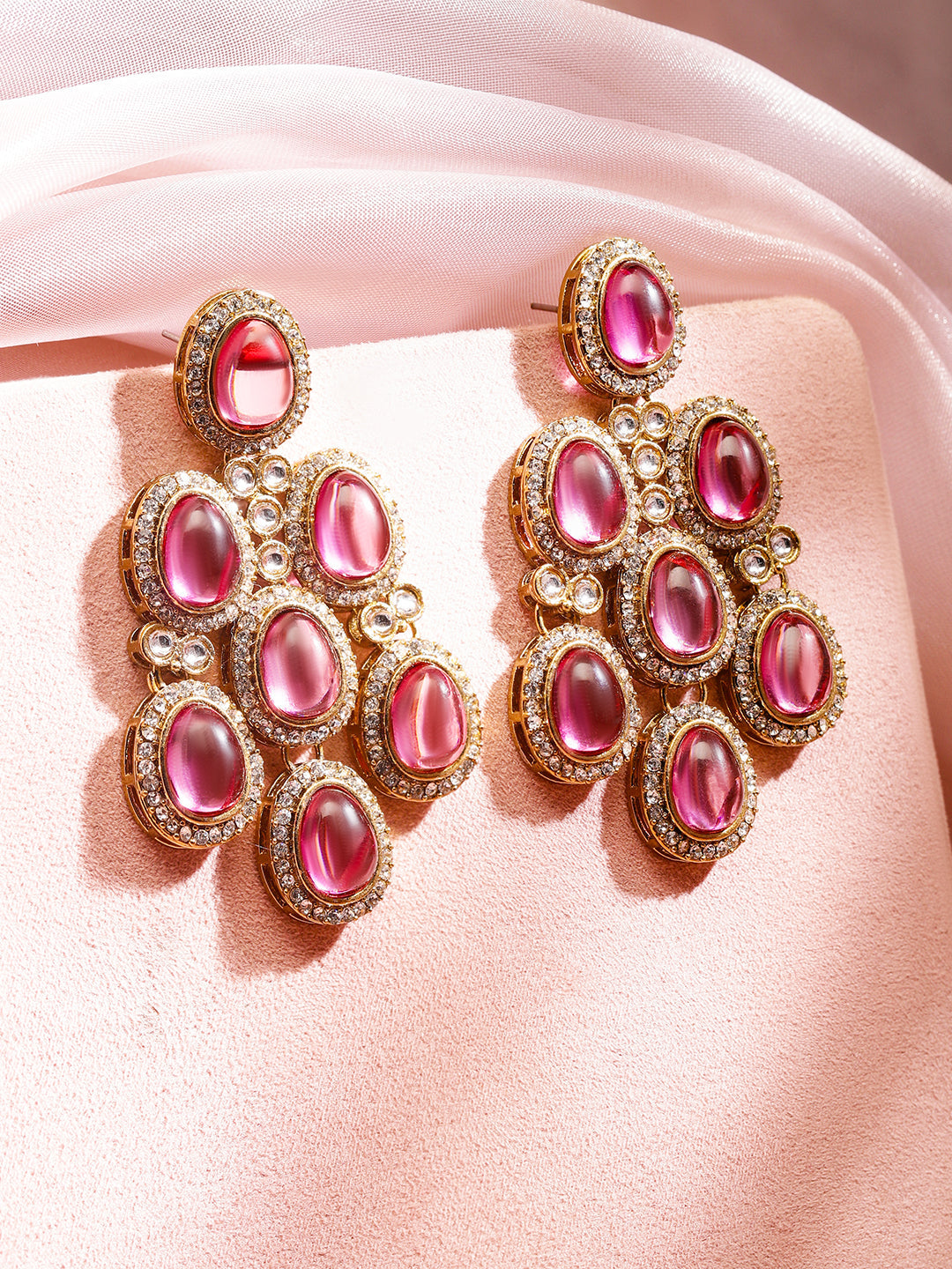 Contemporary American Diamond Zirconia Pink Danglers フリーサイズ