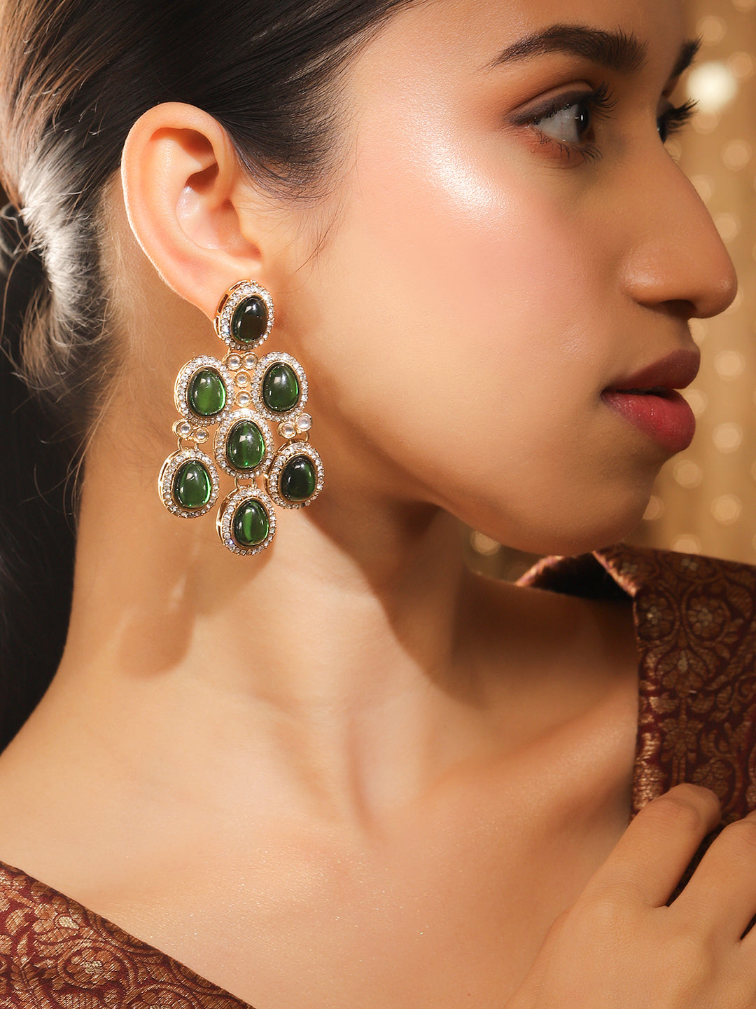 Contemporary American Diamond Zirconia Green Danglers フリーサイズ