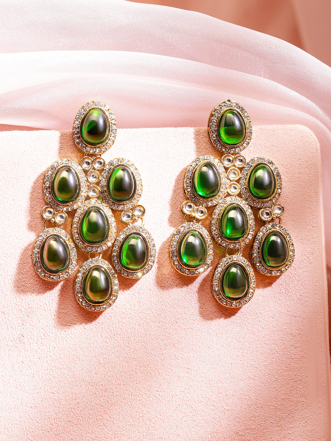 Contemporary American Diamond Zirconia Green Danglers フリーサイズ