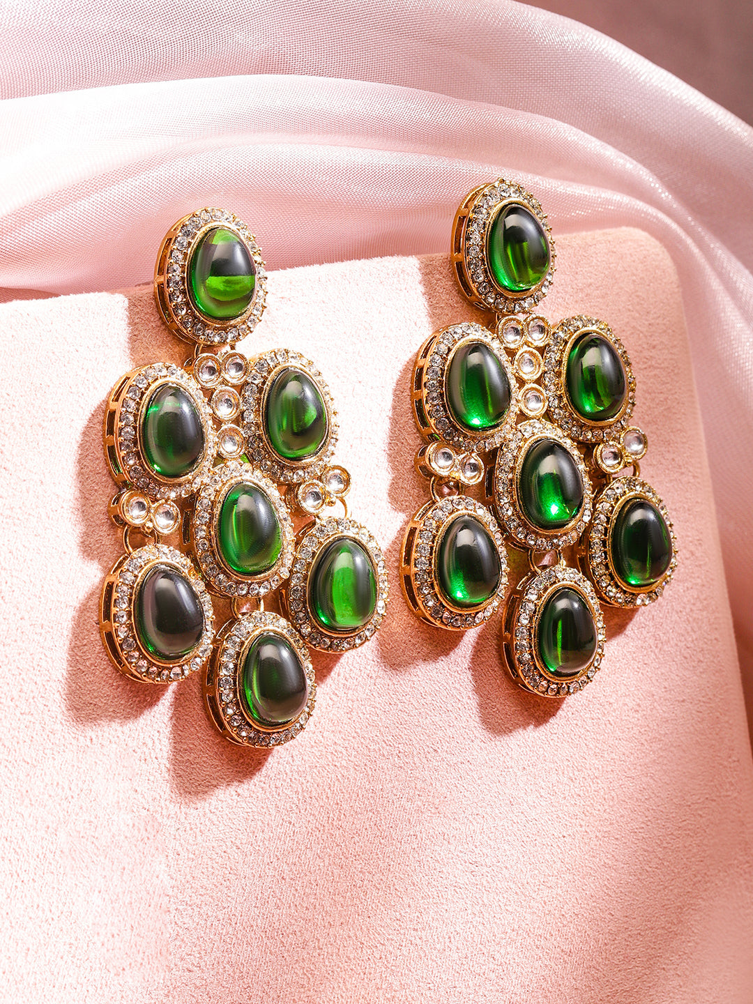 Contemporary American Diamond Zirconia Green Danglers フリーサイズ
