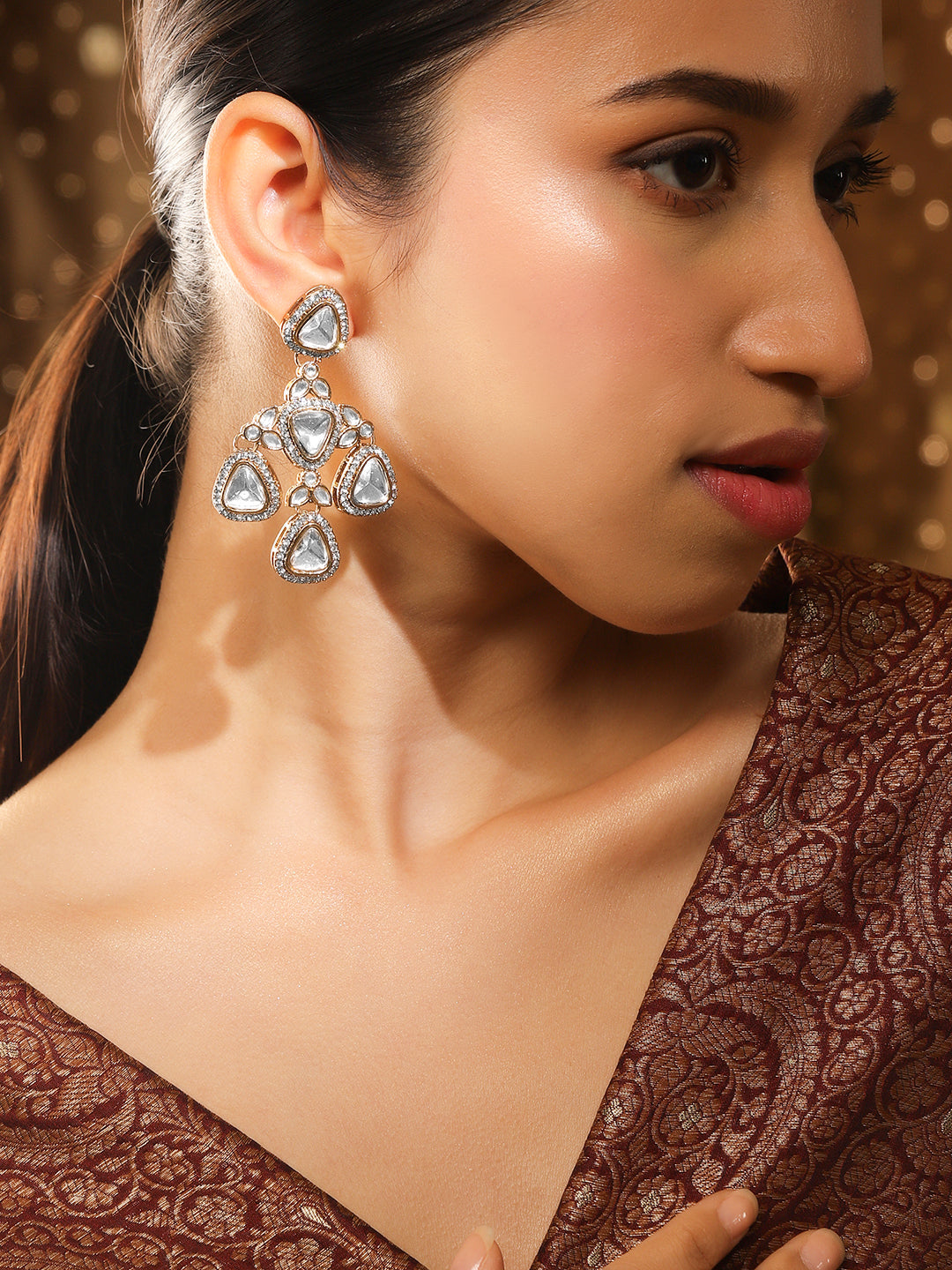 Designer Edge Kundan Danglers フリーサイズ