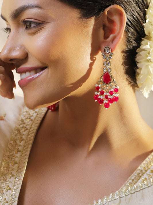 Vibrant Pink Ethnic Danglers フリーサイズ