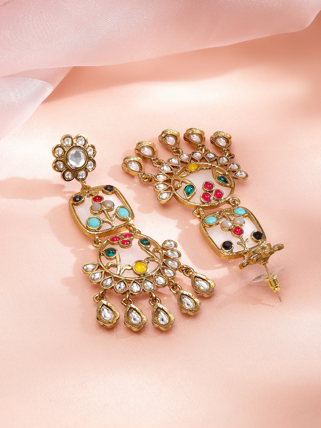 Floral White Teardrop Multicolor Dangler Earrings フリーサイズ