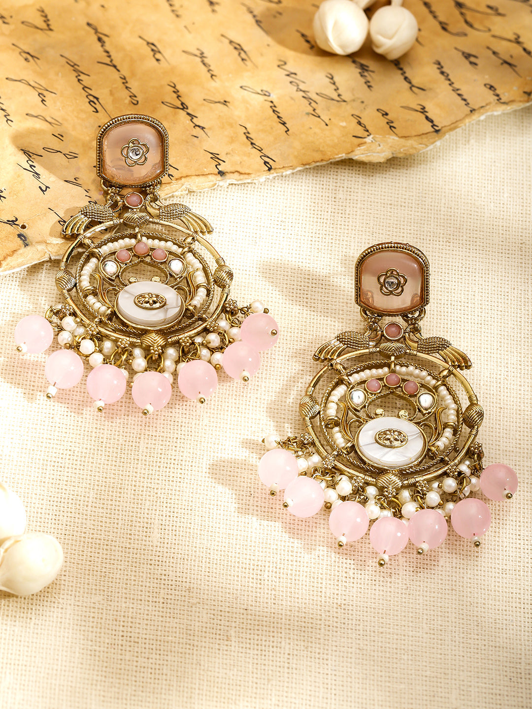 Delicate Pink Pearl Danglers フリーサイズ
