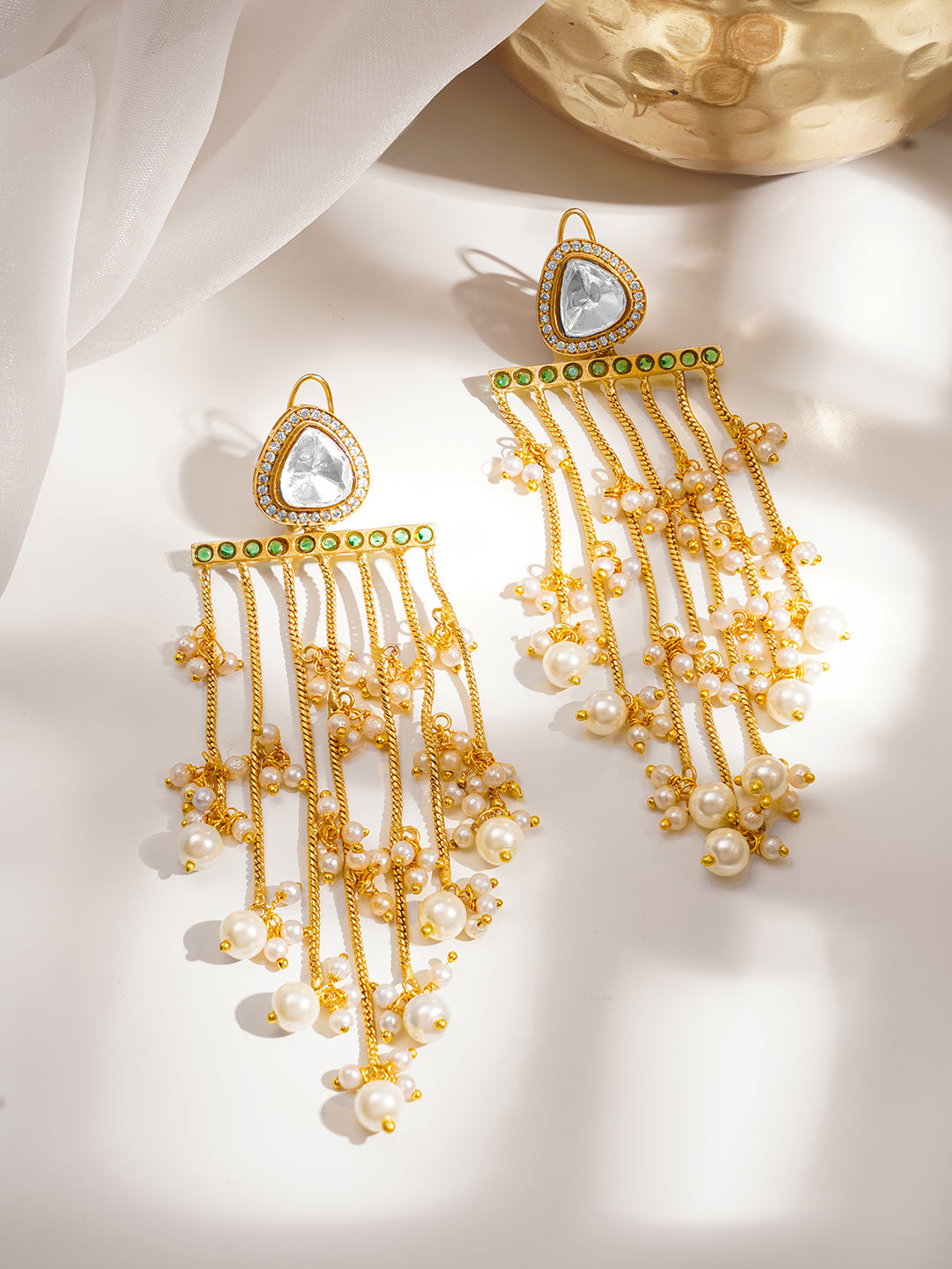 Classic Gold Pearl Cascade Dangler Earrings フリーサイズ