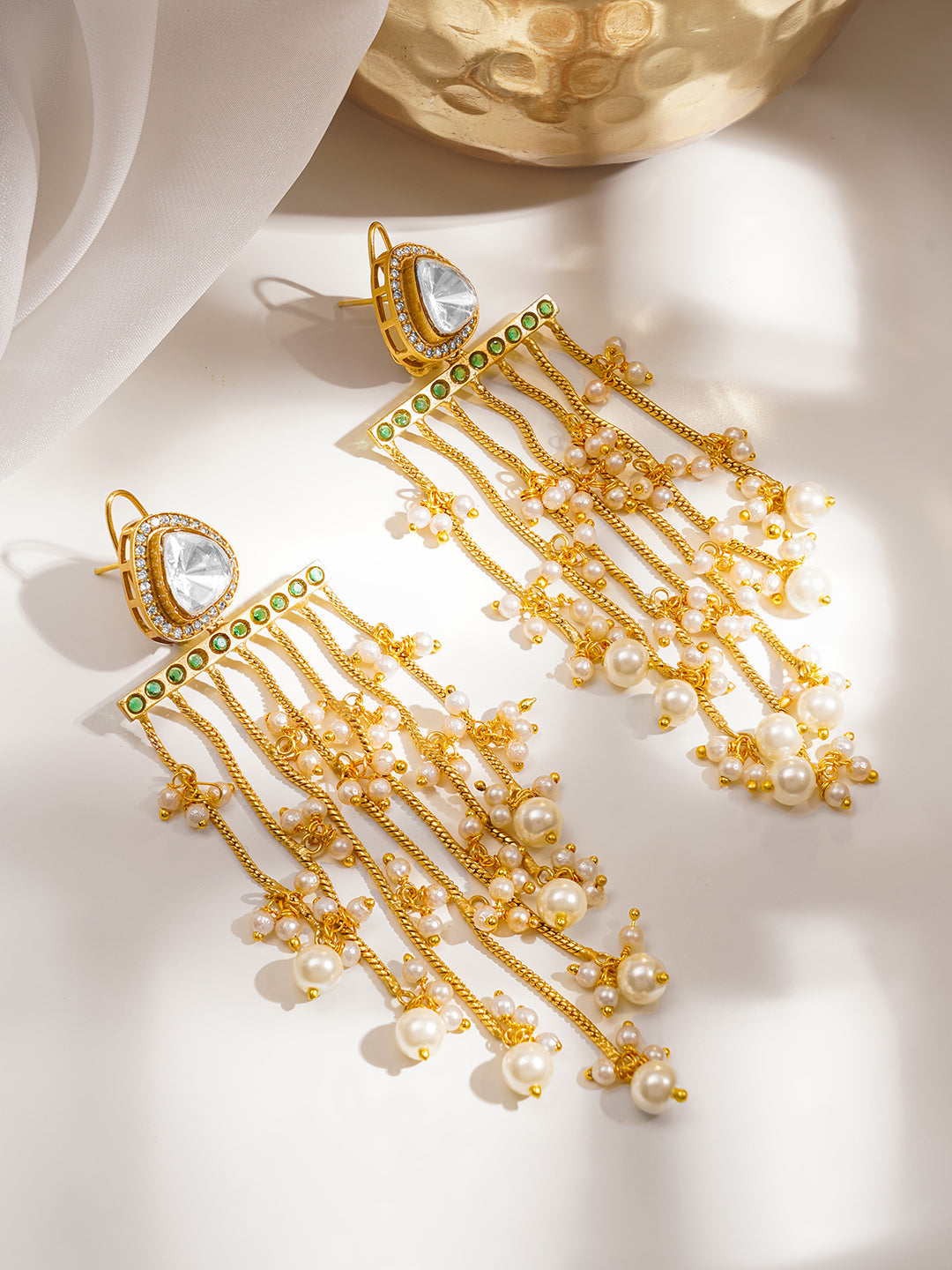 Classic Gold Pearl Cascade Dangler Earrings フリーサイズ