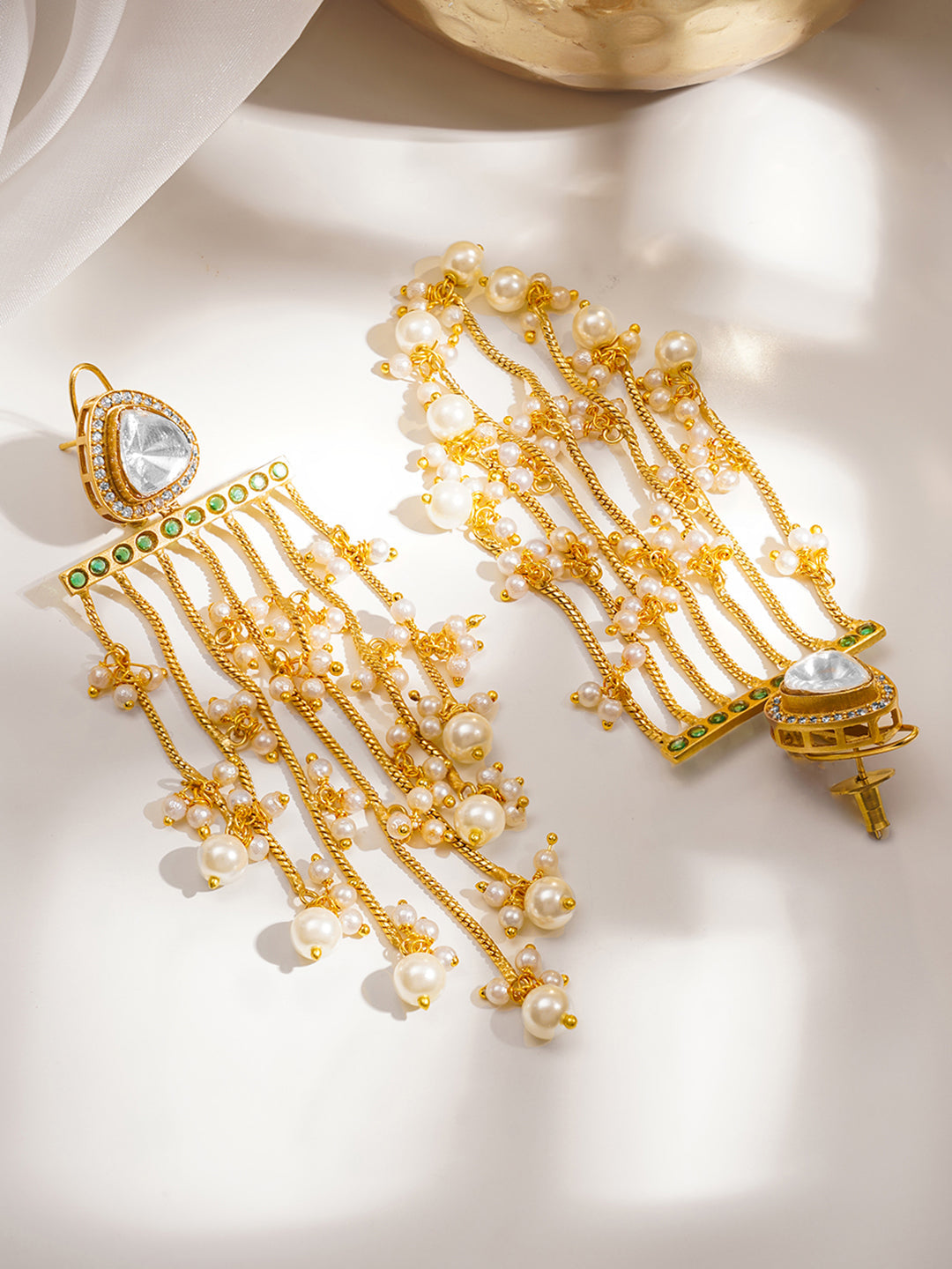 Classic Gold Pearl Cascade Dangler Earrings フリーサイズ