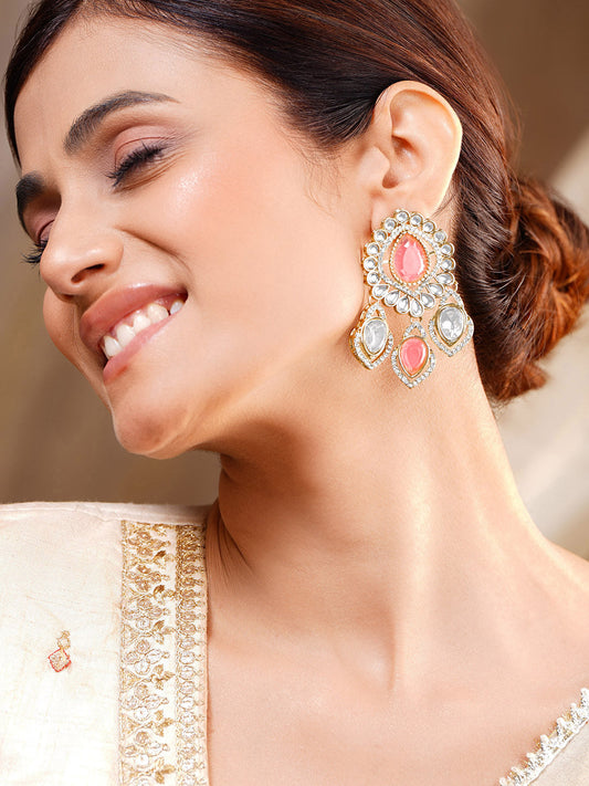 Pink Gemstone Statement Occasion Earrings フリーサイズ
