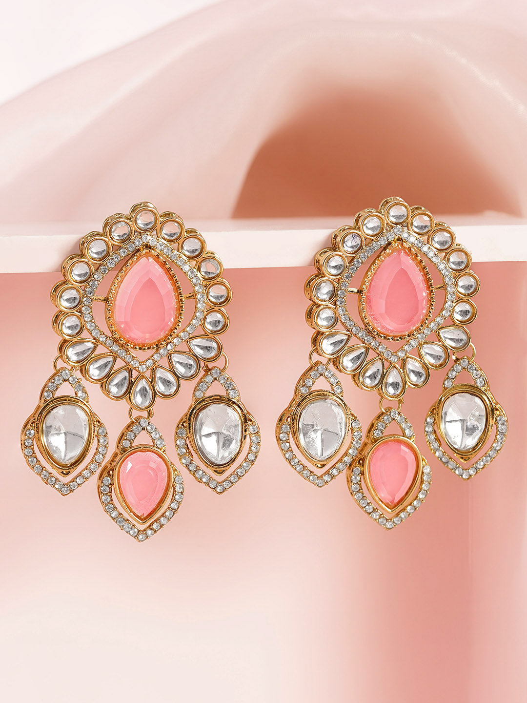 Pink Gemstone Statement Occasion Earrings フリーサイズ