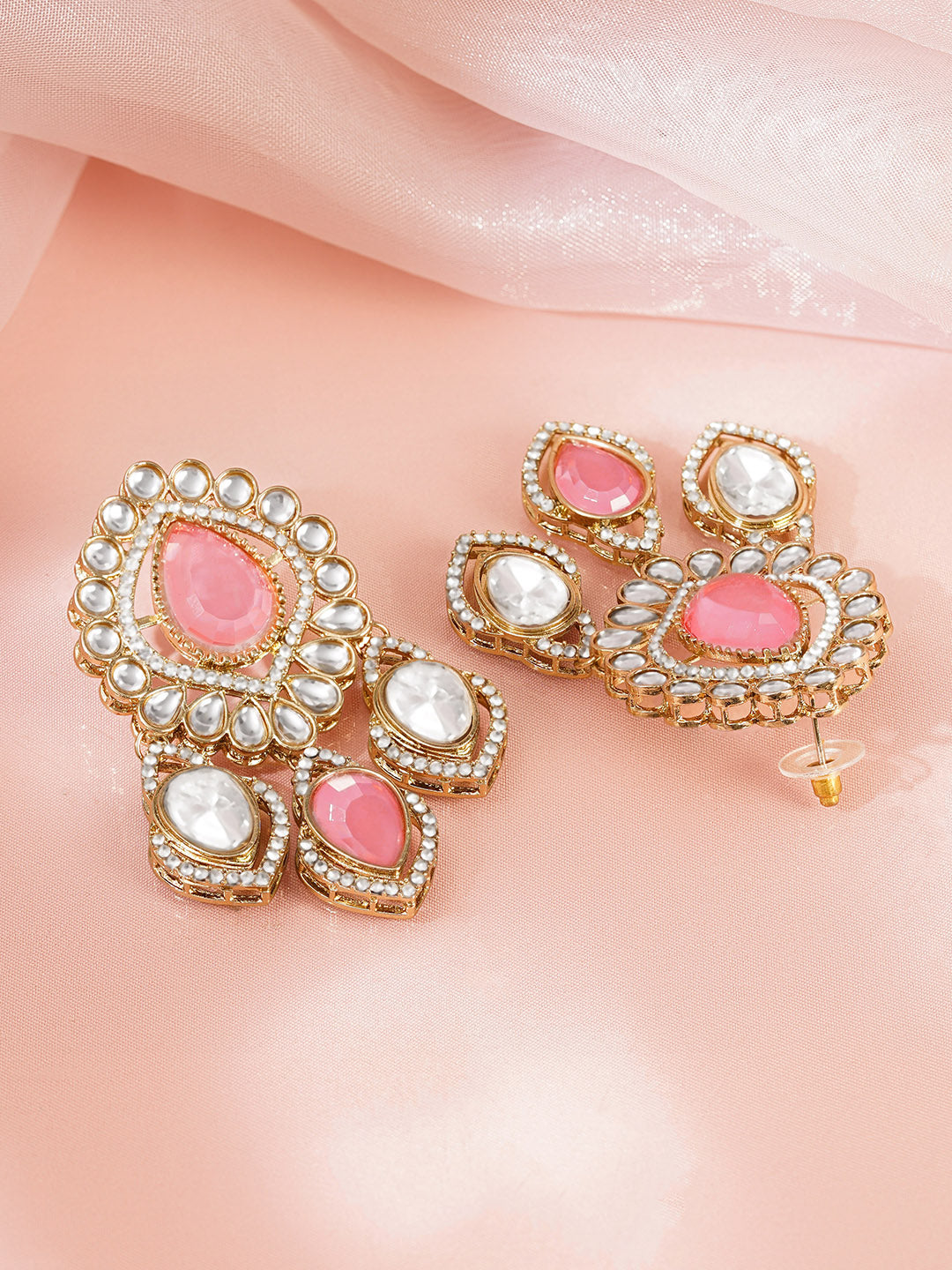 Pink Gemstone Statement Occasion Earrings フリーサイズ