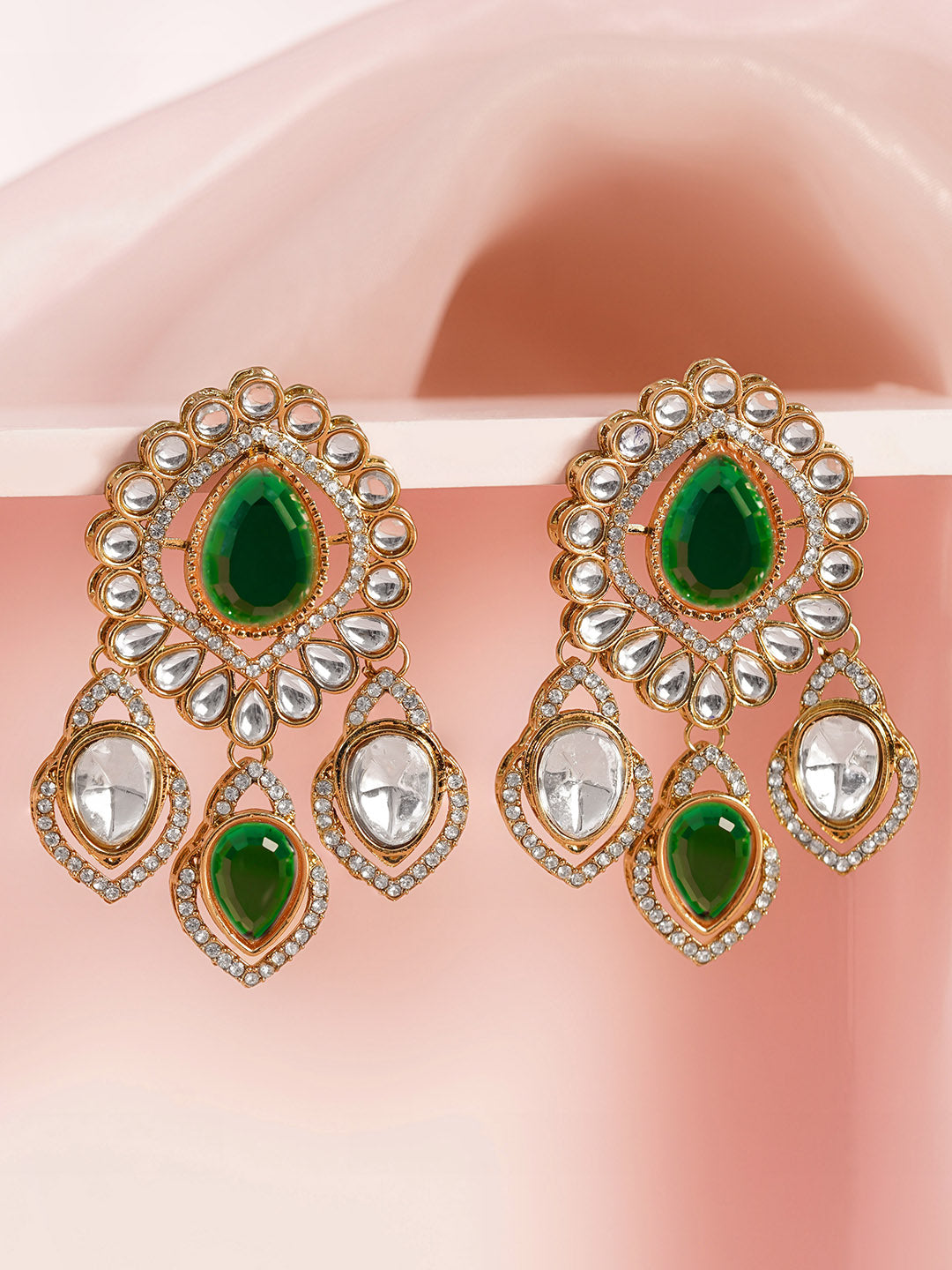 Emerald Gemstone Statement Occasion Earrings フリーサイズ