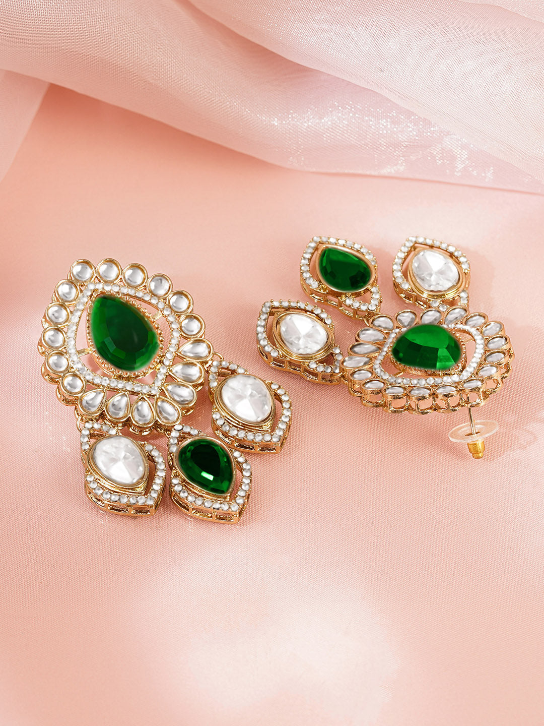 Emerald Gemstone Statement Occasion Earrings フリーサイズ