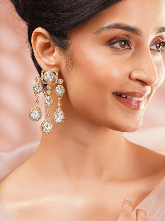 【Rubans】Gold Plated Crystal Cascade Drama Drop Earrings｜ゴールドメッキ クリスタルカスケード ドラマ ドロップピアス