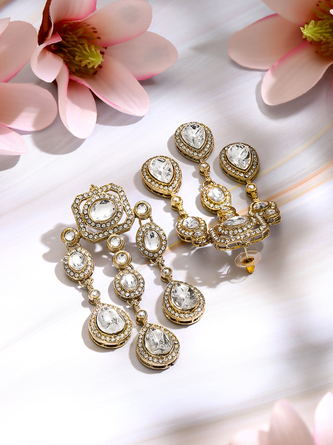 【Rubans】Gold Plated Crystal Cascade Drama Drop Earrings｜ゴールドメッキ クリスタルカスケード ドラマ ドロップピアス