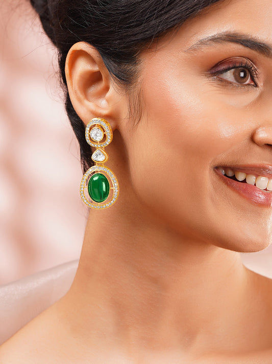 【Rubans】Gold Plated Emerald Regal Polki Halo Statement Drop Earrings｜ゴールドメッキ エメラルド リーガル ポルキ ヘイロー ステートメント ドロップピアス