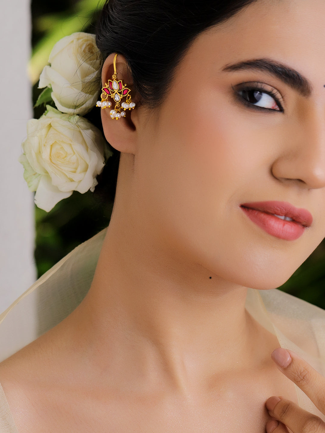 Classic Pink Tone Floral Drops フリーサイズ