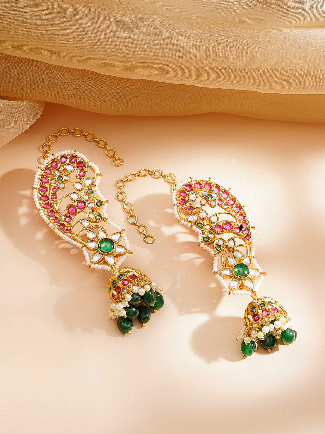 Wedding Glow Peacock Kundan Earcuff Jhumkas Length - 10 cm