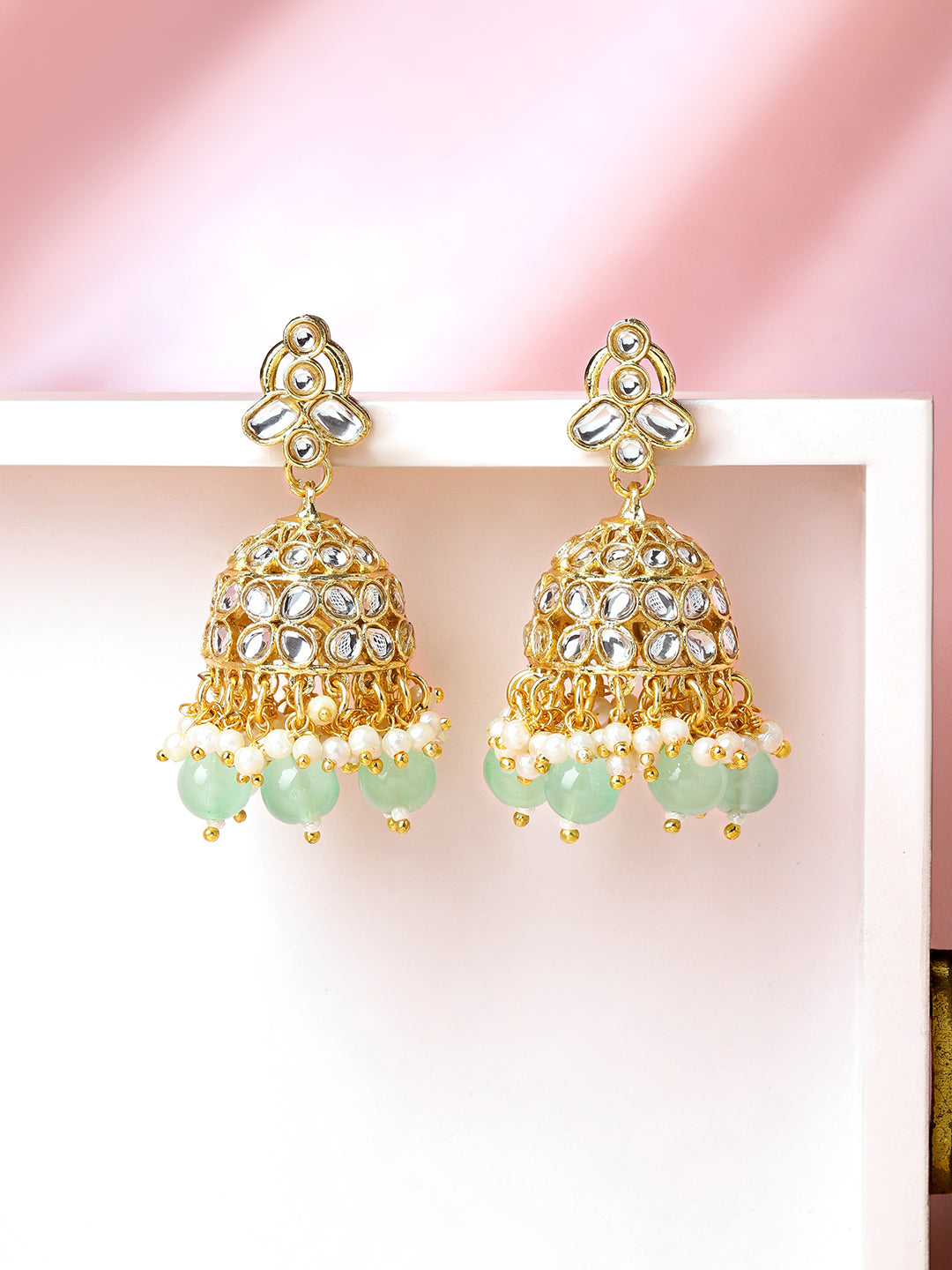 Soft Mint Stone American Diamond Zirconia Earrings フリーサイズ