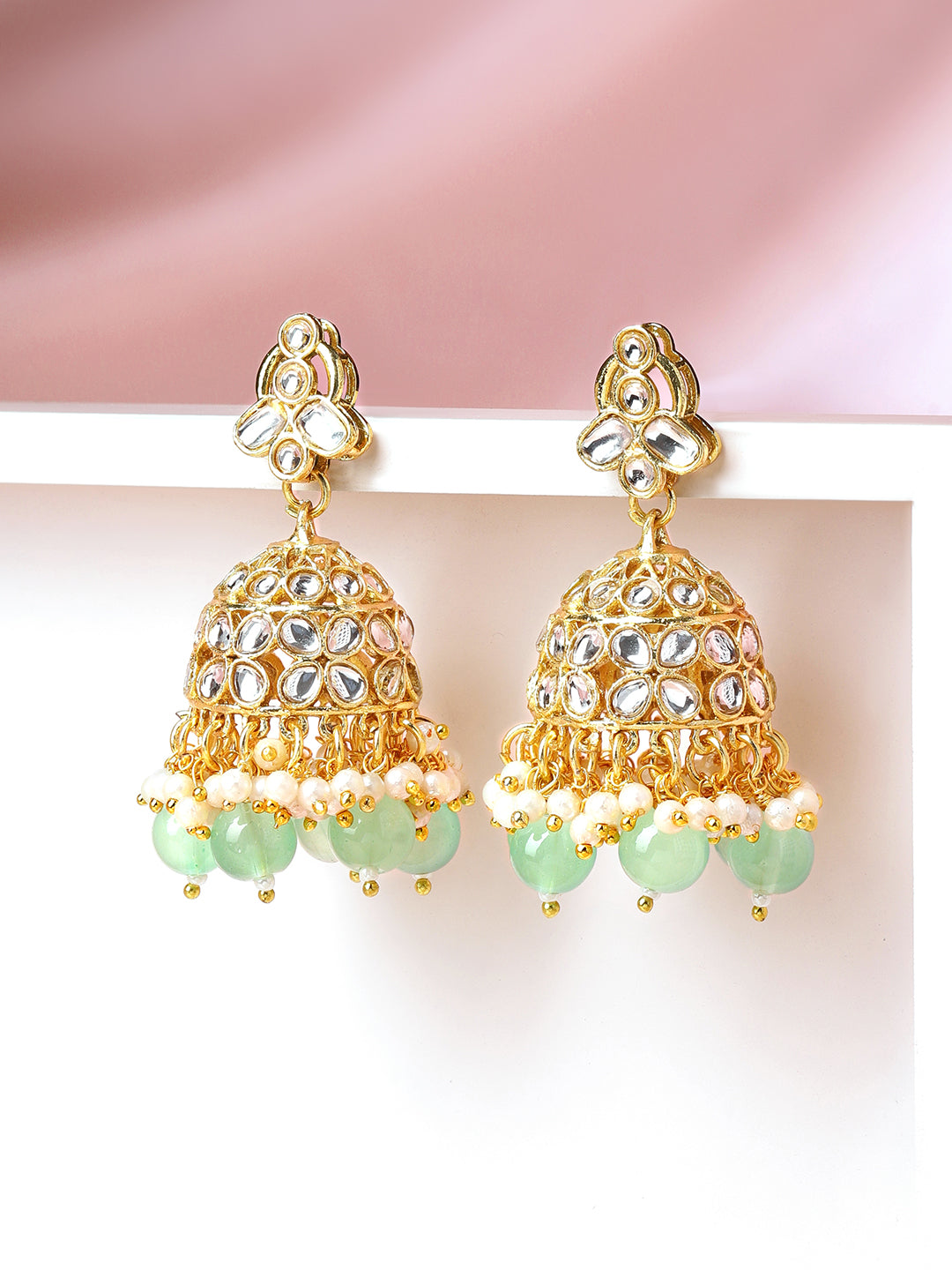 Soft Mint Stone American Diamond Zirconia Earrings フリーサイズ
