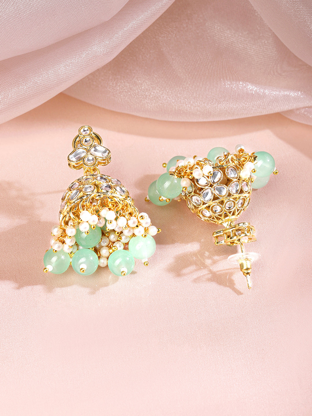 Soft Mint Stone American Diamond Zirconia Earrings フリーサイズ