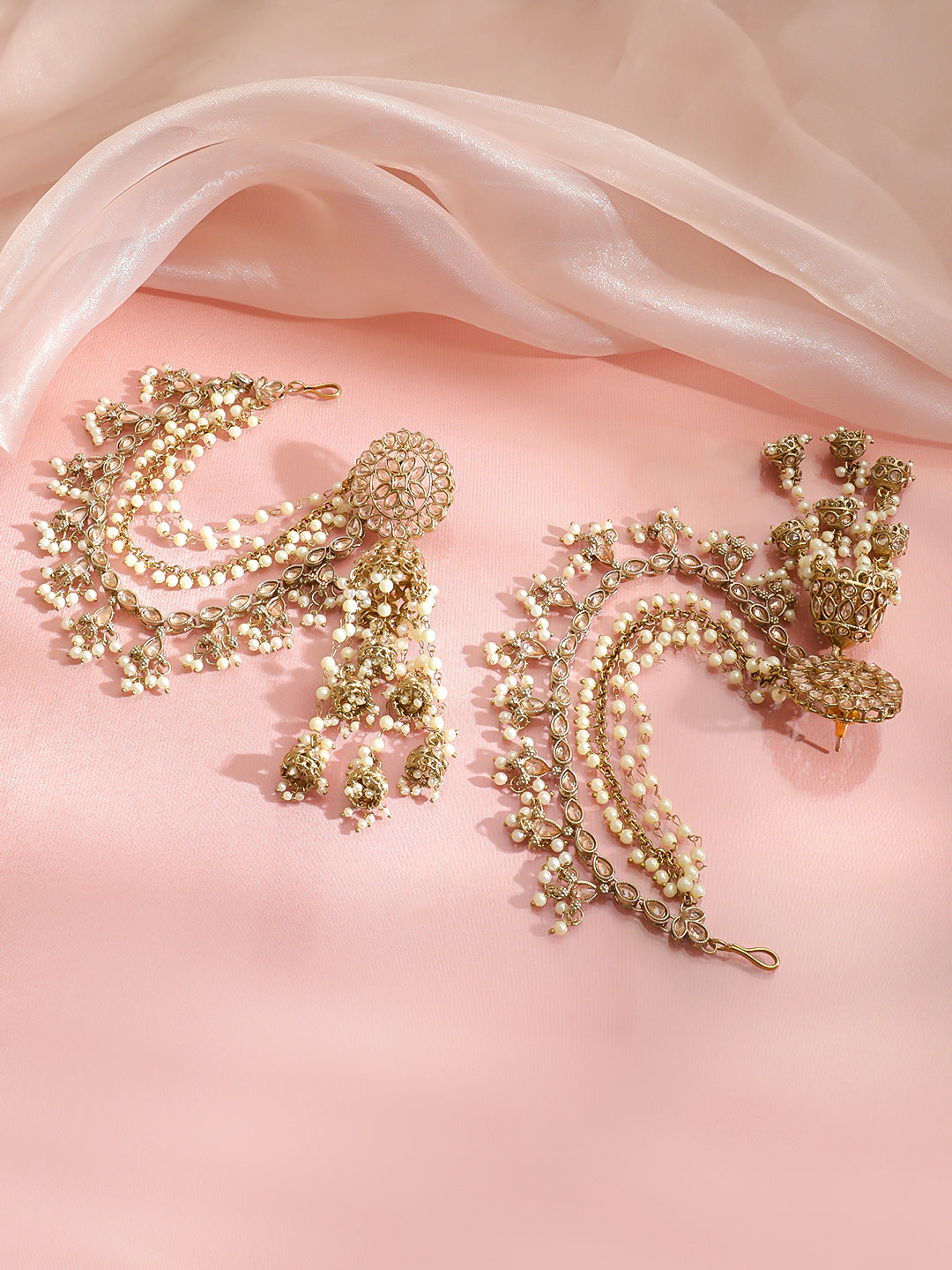 Golden Glam Kaan Phool Jhumka Earrings フリーサイズ