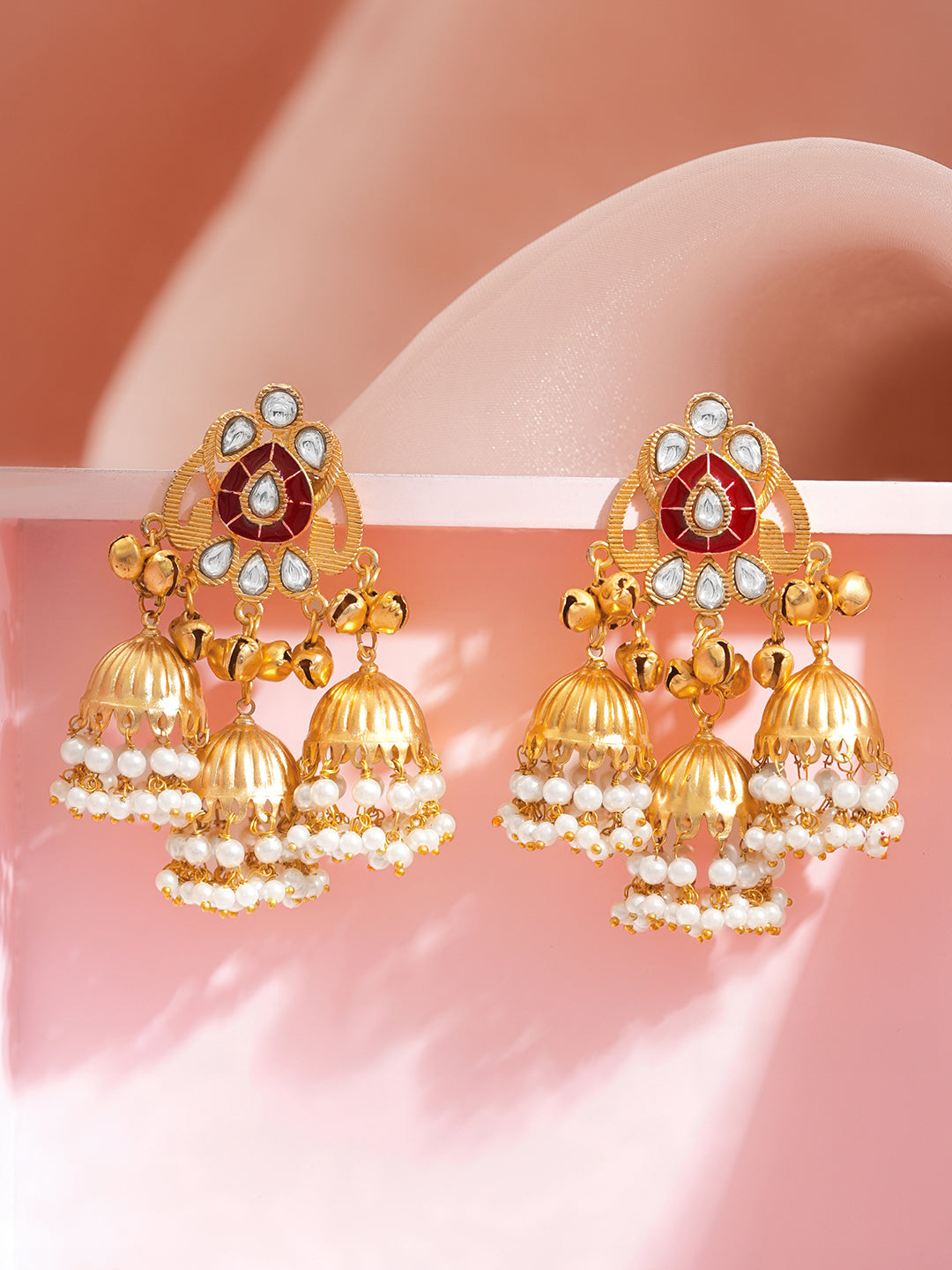 Royal Crimson Multi Jhumka Earrings フリーサイズ