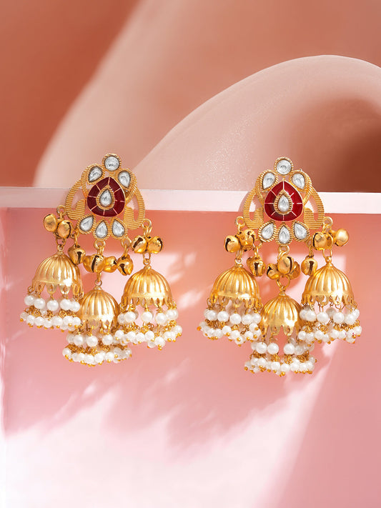 Royal Crimson Multi Jhumka Earrings フリーサイズ