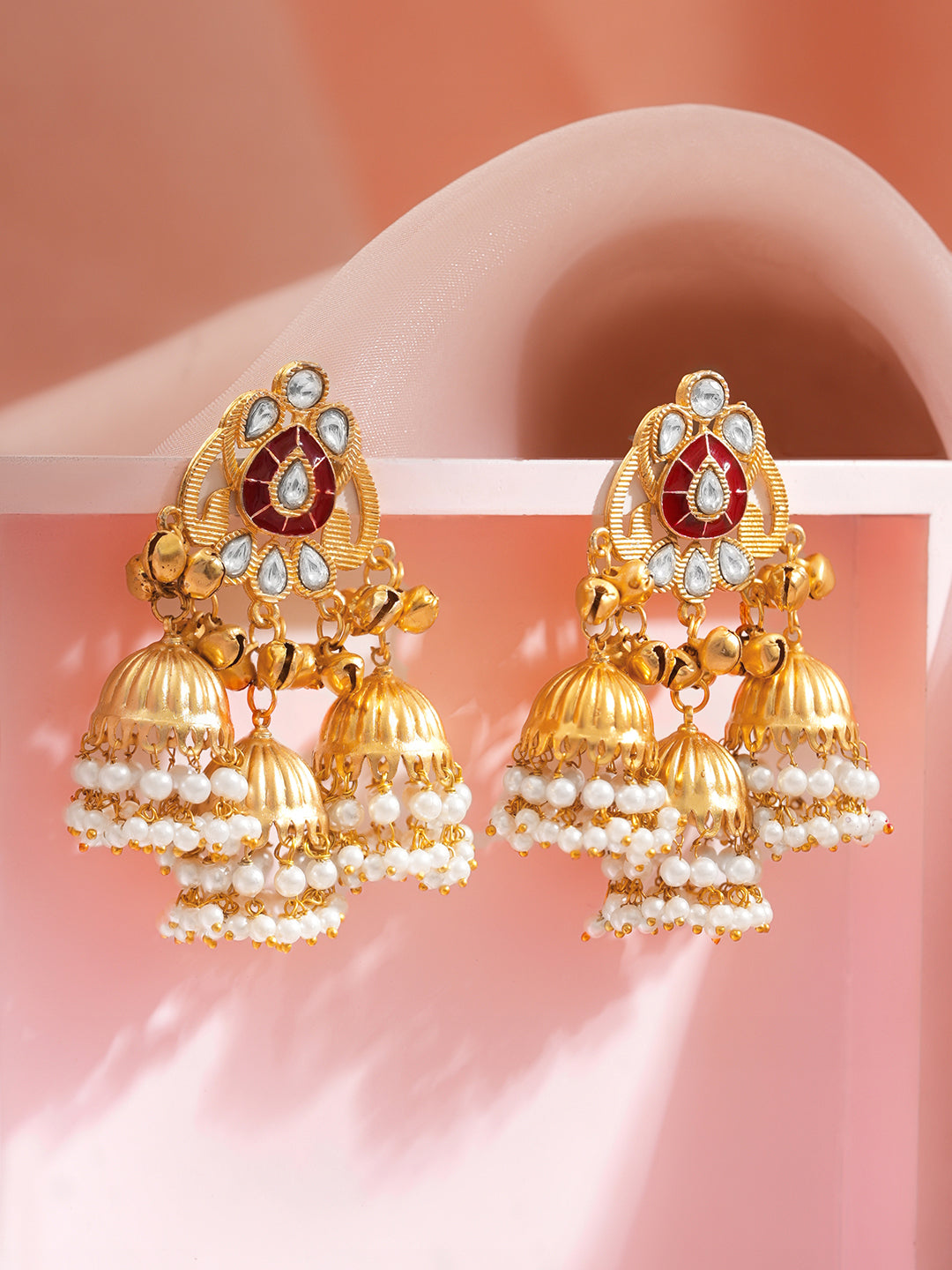 Royal Crimson Multi Jhumka Earrings フリーサイズ