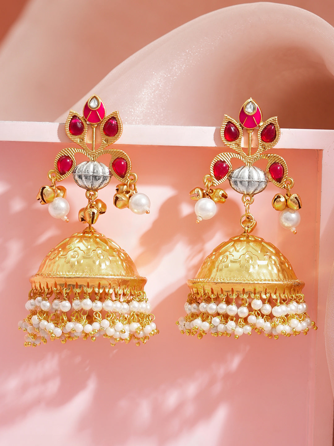 Gold Crimson Charm Jhumka Earrings フリーサイズ