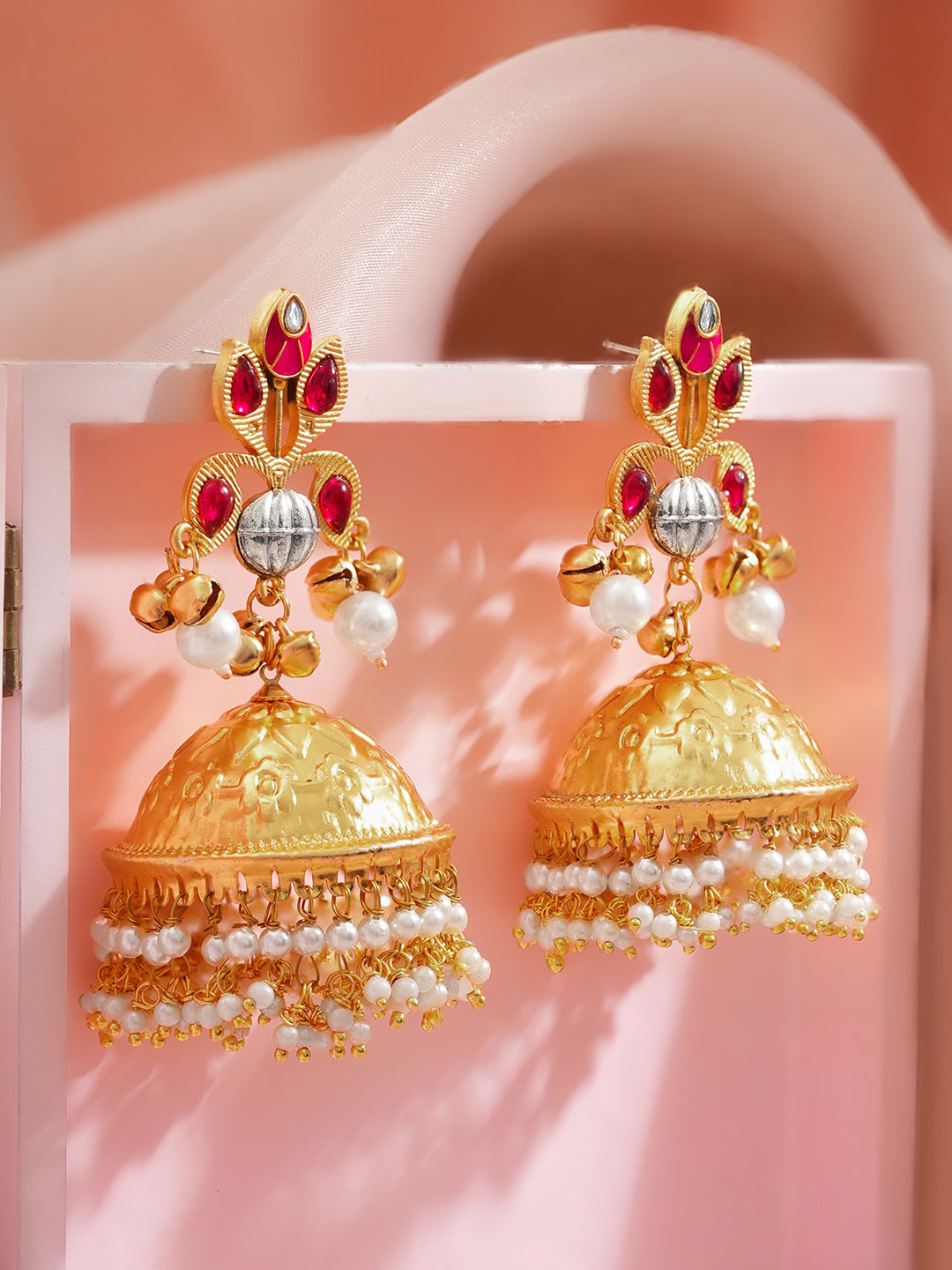 Gold Crimson Charm Jhumka Earrings フリーサイズ