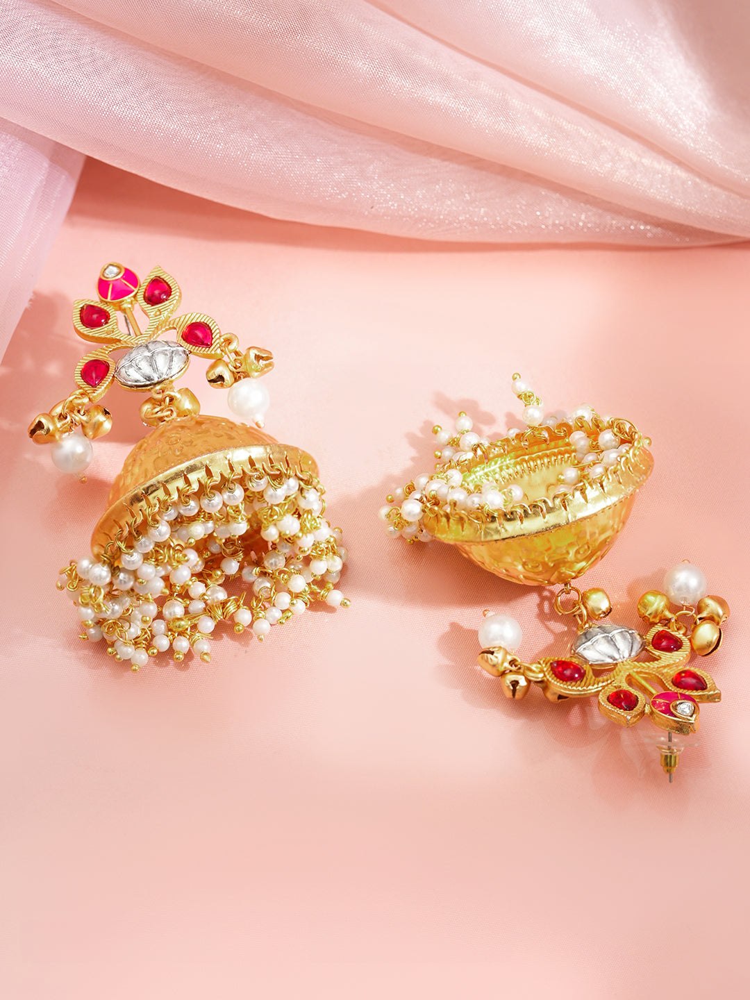 Gold Crimson Charm Jhumka Earrings フリーサイズ