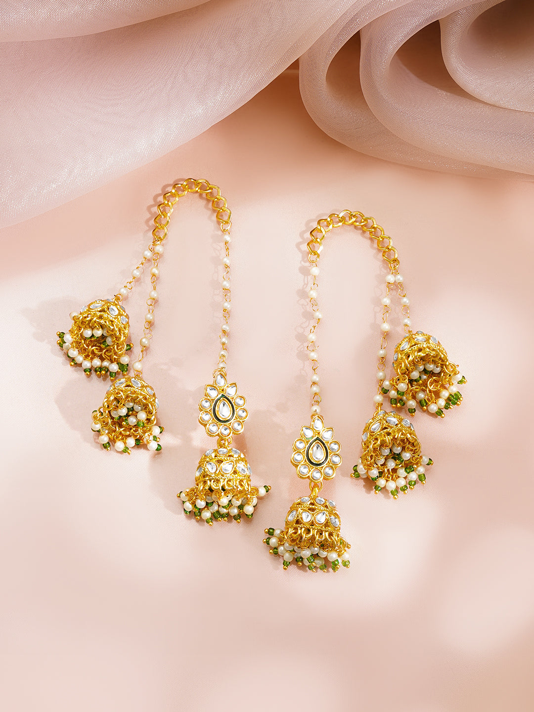 【Rubans】 Gold Plated Pearl Kundan Jhumka Earrings｜ゴールドメッキ パール クンダン ジュムカ イヤリング