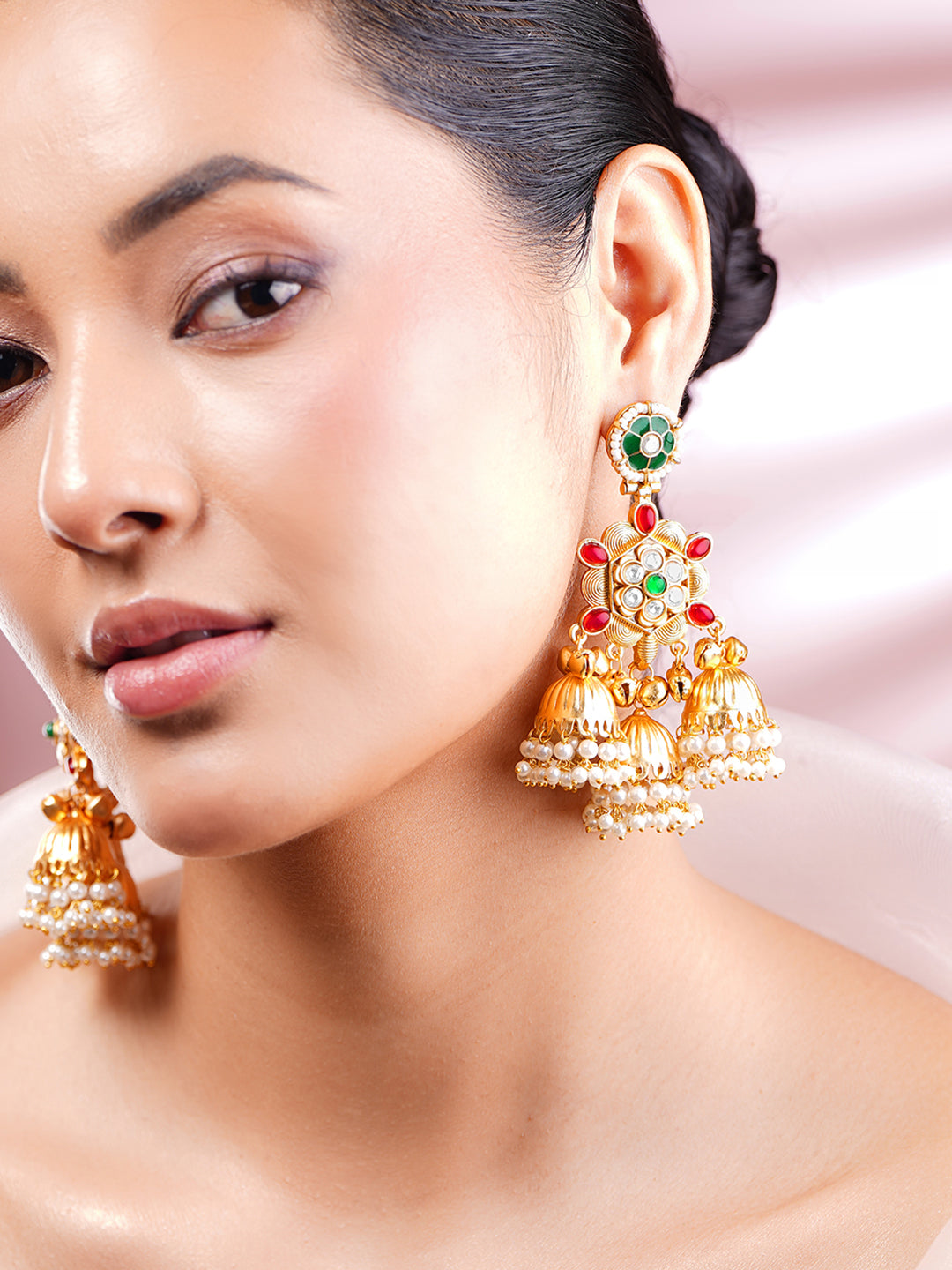 【Rubans】 Gold Plated Multi Jhumka Charm Statement Earrings｜ゴールドメッキ マルチジュムカ チャーム ステートメント イヤリング
