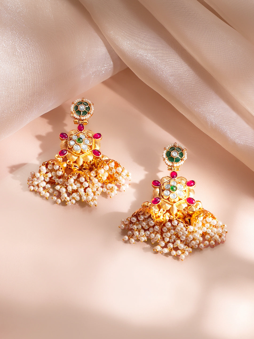 【Rubans】 Gold Plated Multi Jhumka Charm Statement Earrings｜ゴールドメッキ マルチジュムカ チャーム ステートメント イヤリング