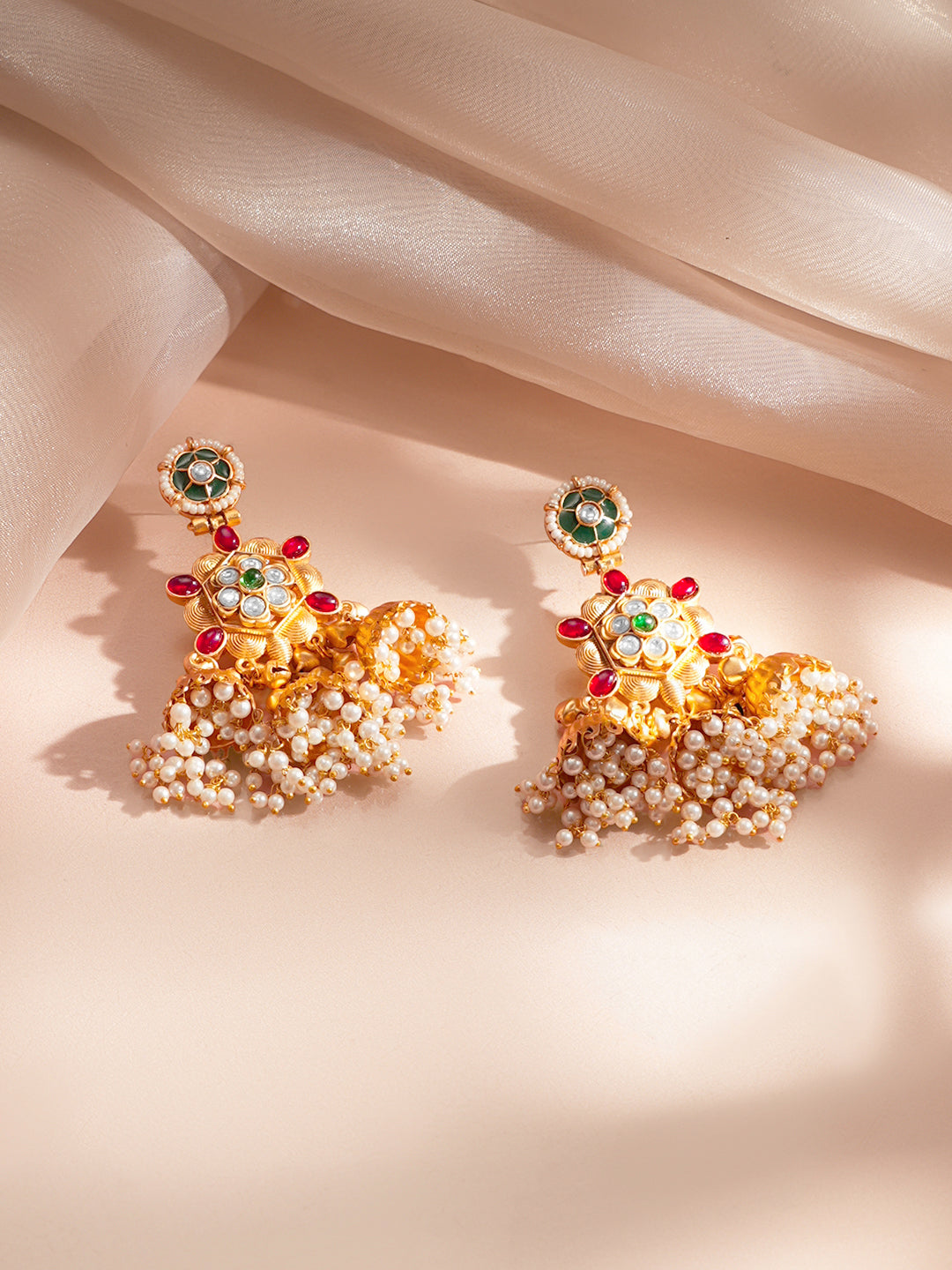 【Rubans】 Gold Plated Multi Jhumka Charm Statement Earrings｜ゴールドメッキ マルチジュムカ チャーム ステートメント イヤリング