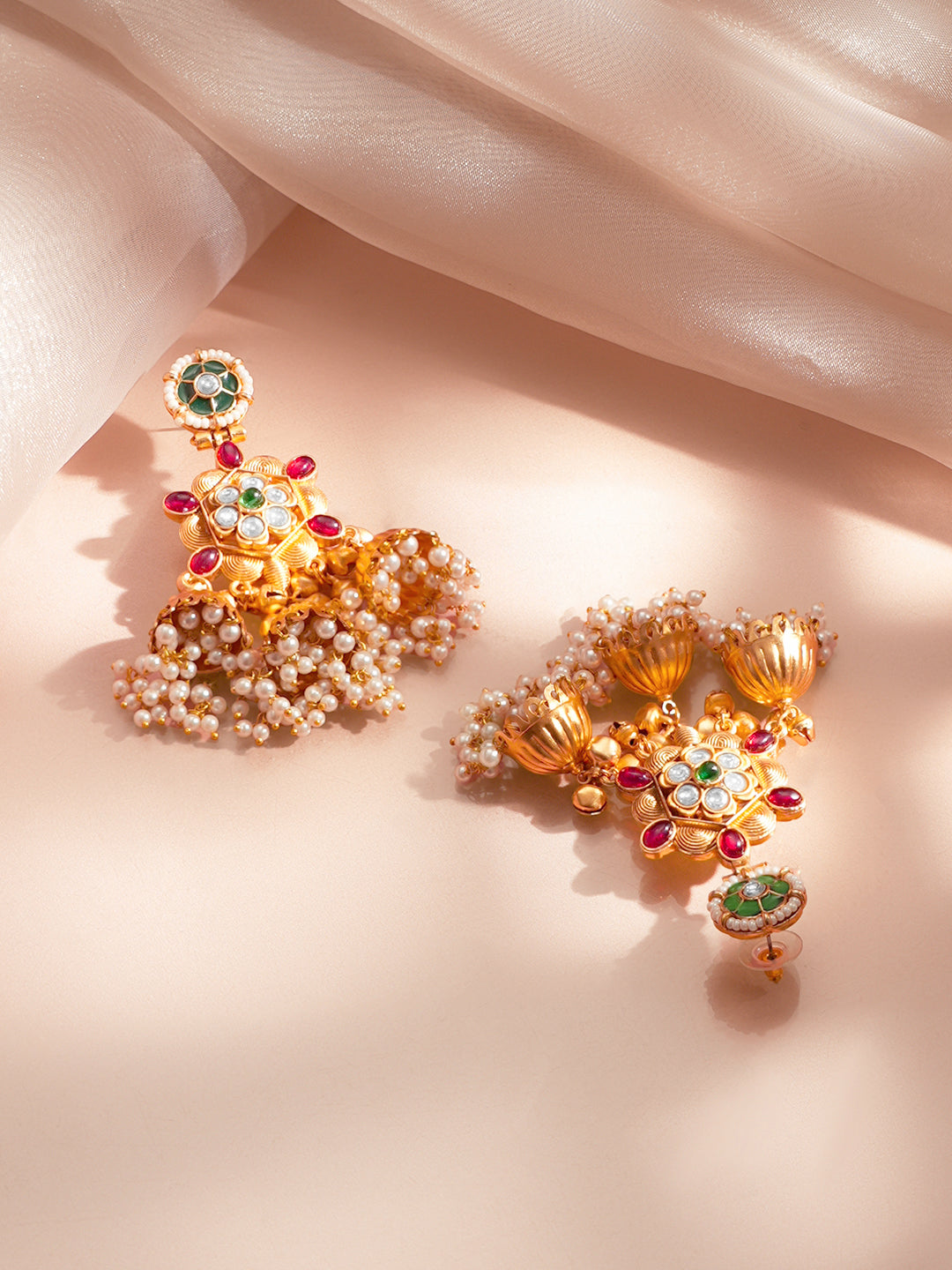 【Rubans】 Gold Plated Multi Jhumka Charm Statement Earrings｜ゴールドメッキ マルチジュムカ チャーム ステートメント イヤリング