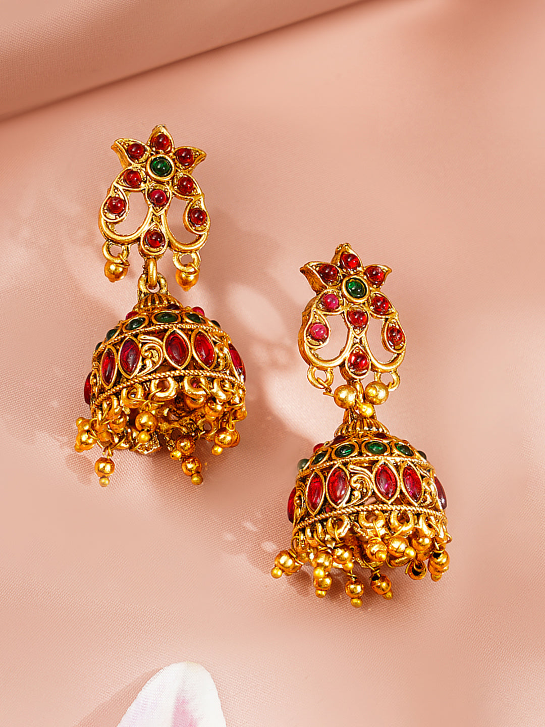 【Rubans】 Gold Plated Floral Multicolor Jhumkas｜ゴールドメッキ フローラル マルチカラー ジュムカ