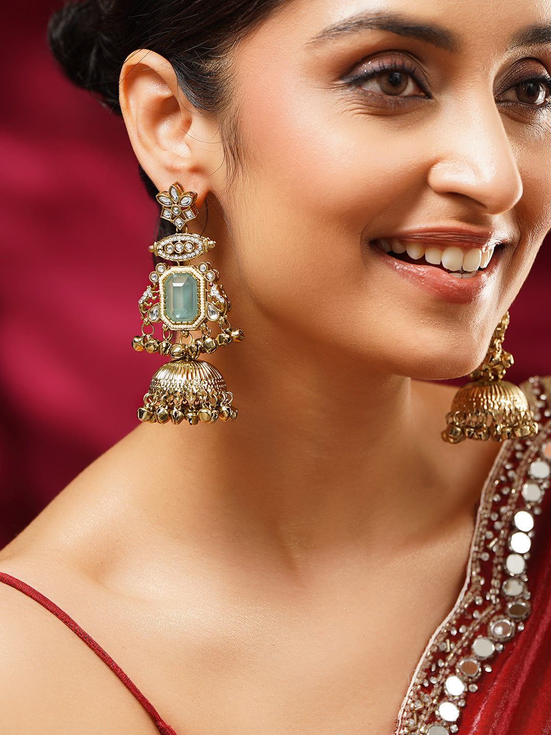 【Rubans】Gold Plated Moonlit Kundan Ghungroo Tassel Earrings｜ゴールドメッキ ムーンリット クンダン グングルー タッセルピアス