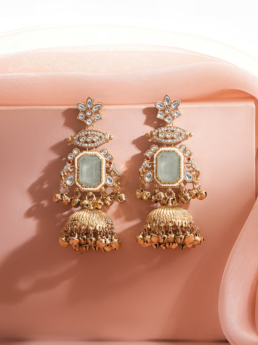 【Rubans】Gold Plated Moonlit Kundan Ghungroo Tassel Earrings｜ゴールドメッキ ムーンリット クンダン グングルー タッセルピアス