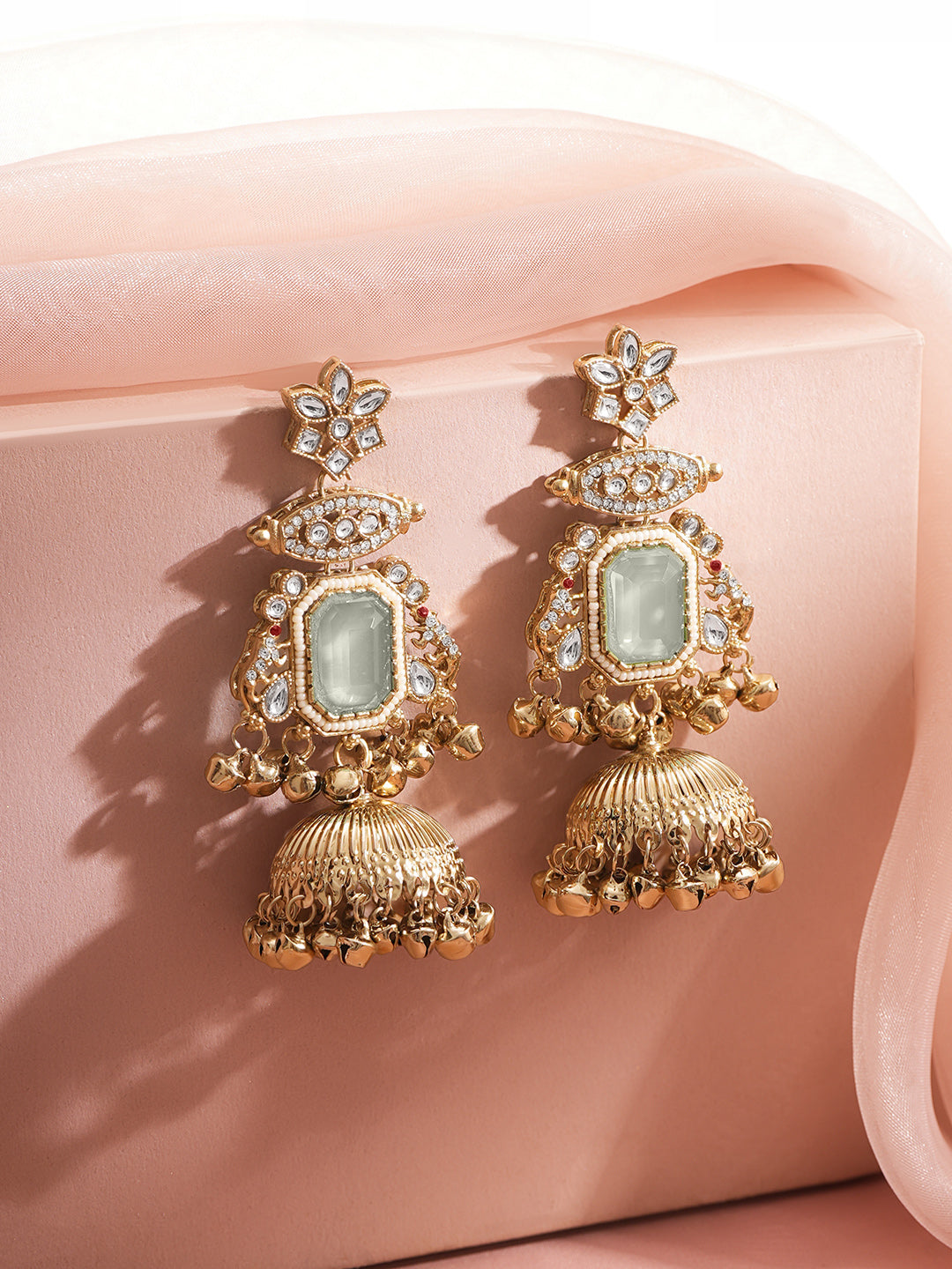 【Rubans】Gold Plated Moonlit Kundan Ghungroo Tassel Earrings｜ゴールドメッキ ムーンリット クンダン グングルー タッセルピアス