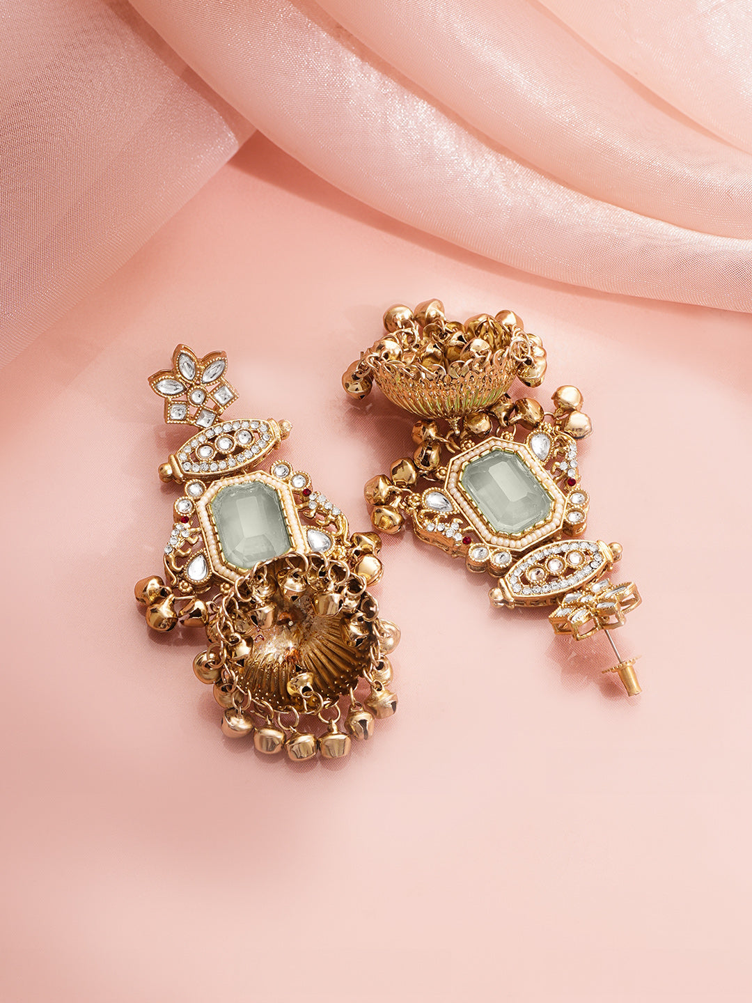 【Rubans】Gold Plated Moonlit Kundan Ghungroo Tassel Earrings｜ゴールドメッキ ムーンリット クンダン グングルー タッセルピアス