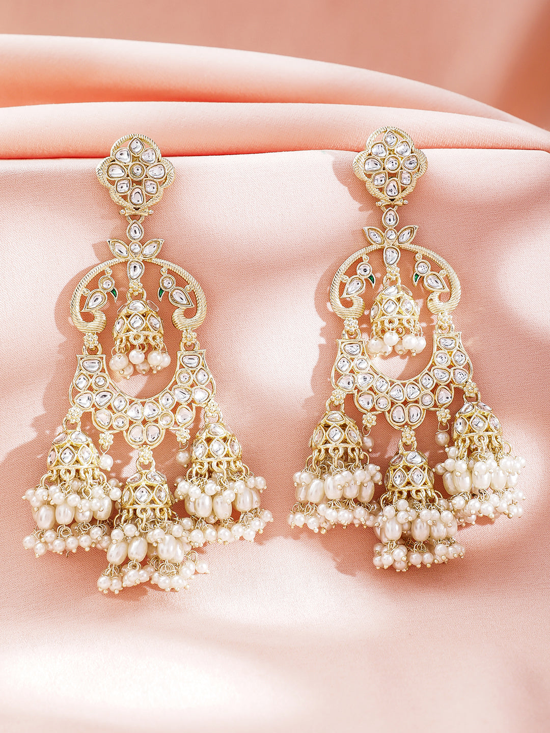 Divine White Kundan Chandelier Jhumka Gold